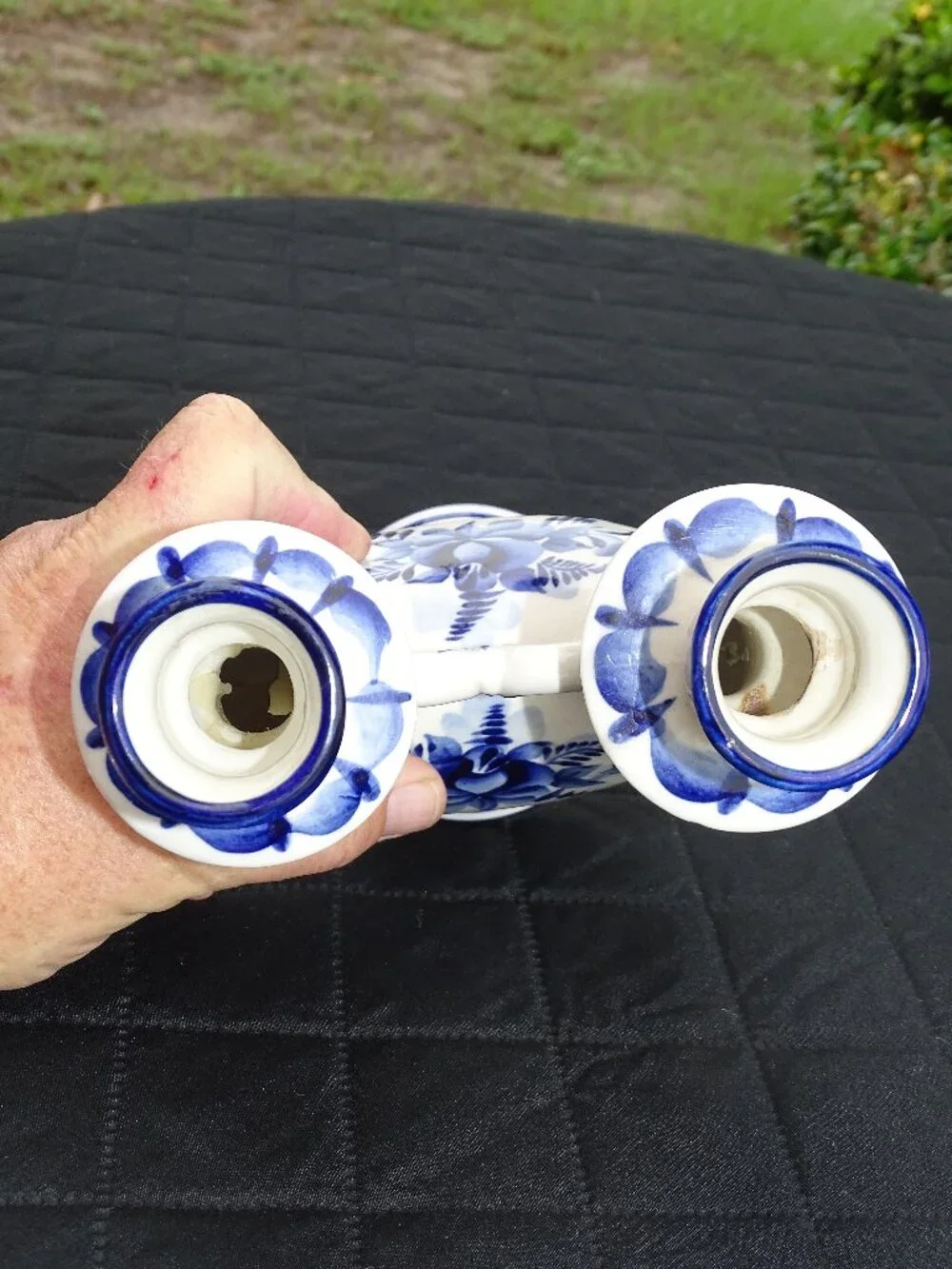 Blue and White Floral Double Taper Candleholder Russian